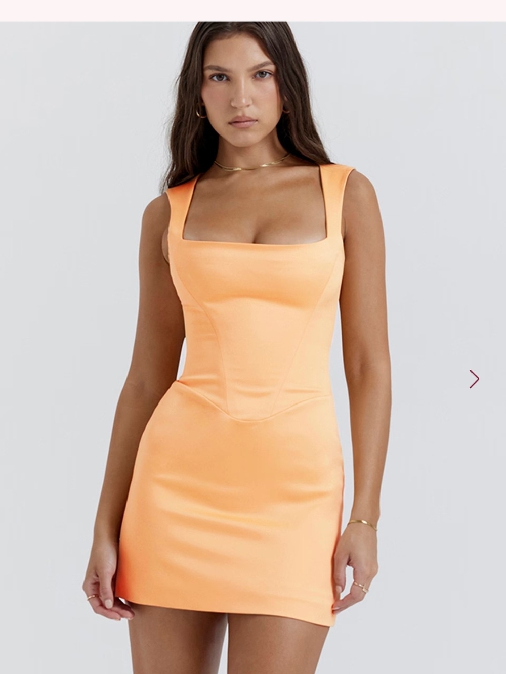 House of CB Square-Neck Mini Dress in Peach
